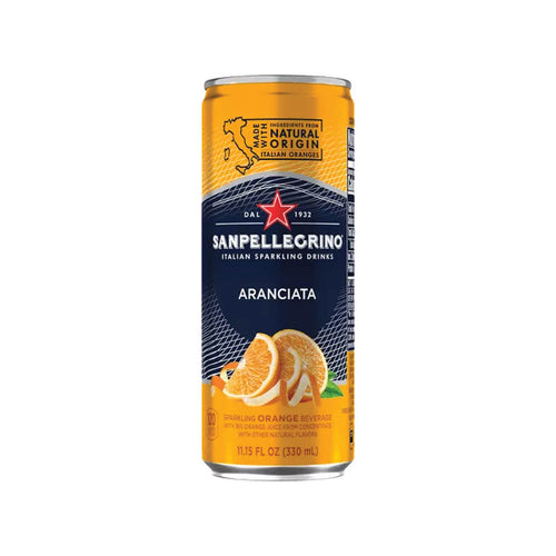 Can of San Pellegrino Sparkling Water Aranciata Flavor