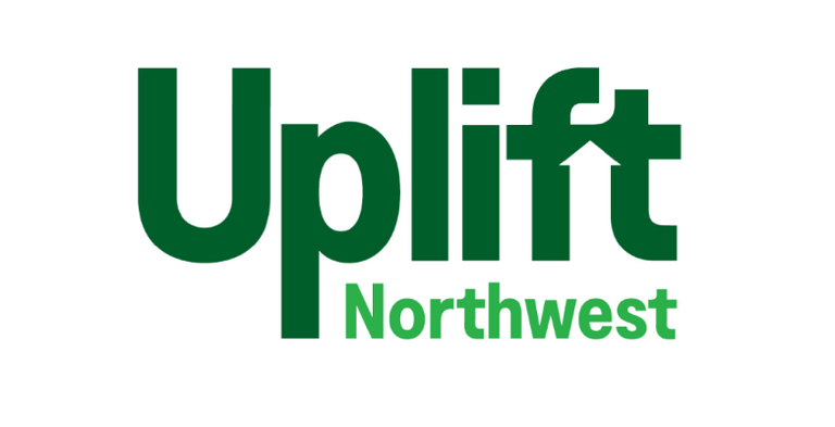 The logo for Uplift Northwest, featuring the word 'Uplift' in dark green with an arrowhead pointing up through the letter 'i', and 'Northwest' in lighter green below, on a plain white background.