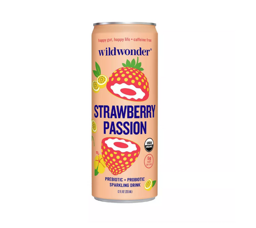 Can of wildwonder Strawberry Passion sparkling drink on a white background