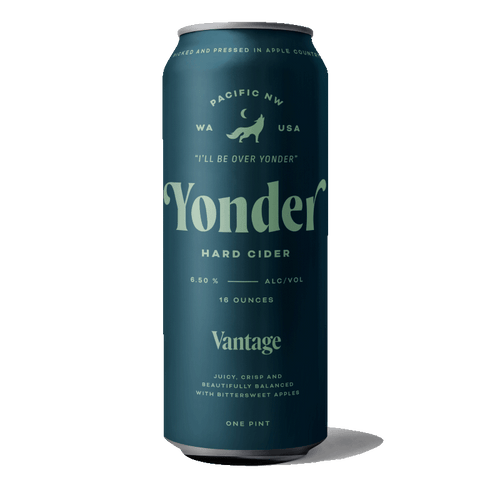 Can of Yonder Hard Cider, 6.5% ABV; Juicy, Crisp, and Beautifully Balanced with BIttersweet Apples
